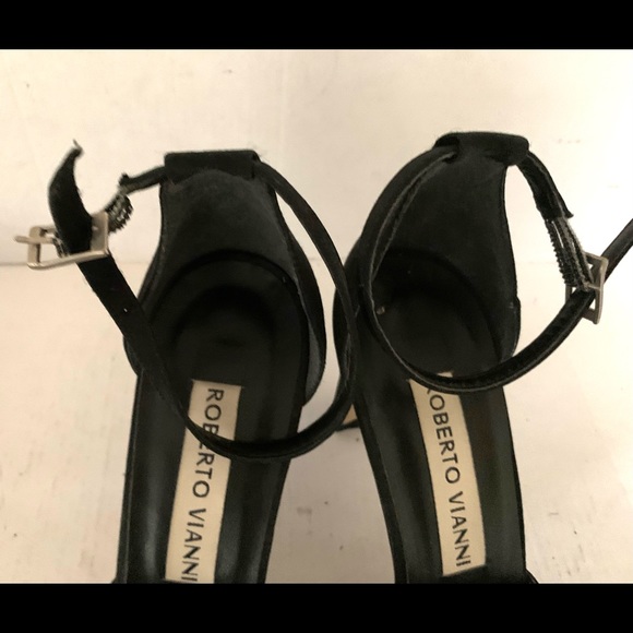 Shiny Black Italian fabric evening shoes with ankle strap Eur40 US 9.5-10 - Picture 4 of 8